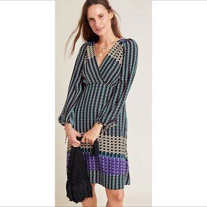 Maeve Anthropologie Gianna shift dress faux wrap surplice tie sleeve square 0